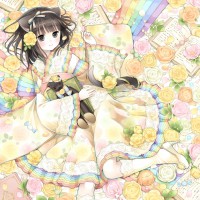 ふわふわ薔薇と虹色フリルの着物ドレス　（2013年7月作成）