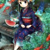 紺地に金魚の夏着物　（2014年10月作成）