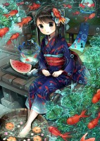 紺地に金魚の夏着物　（2014年10月作成）