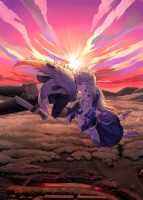 銀色狼と空駒鳥のつがい～フォレストサイドを翔ける～２羽　告白と夕焼け空のデート　漫画扉絵　（２０２３年３月公開）